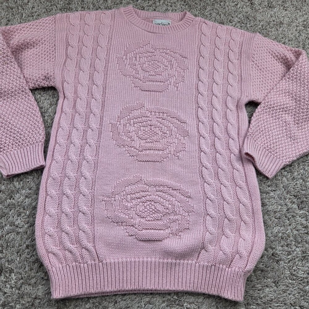 Vintage Garland Sweater Womens 18 Knit Rose Pink Made In USA Crew Long Sleeve